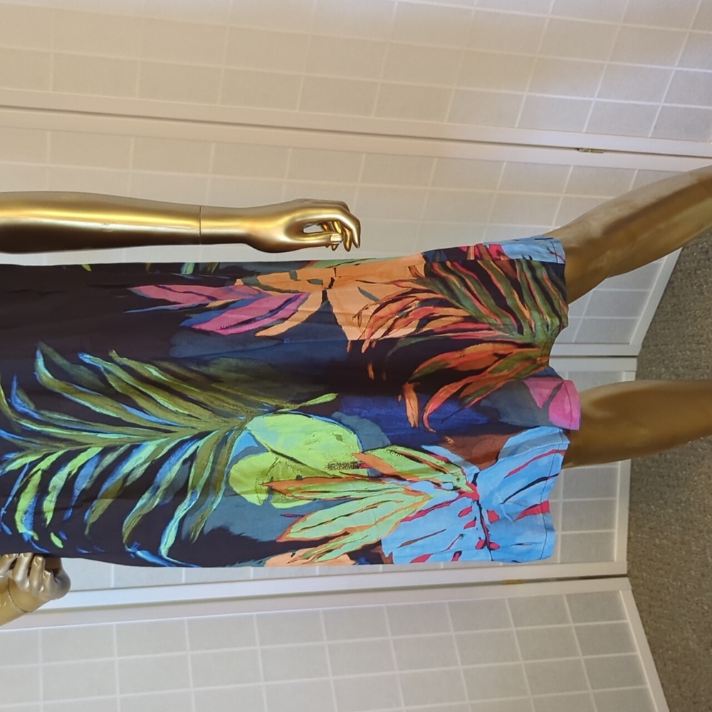 Jams World Tropical Print Sleeveless Dress — Navy with Multicolor Leaf Print - Picture 10 of 11